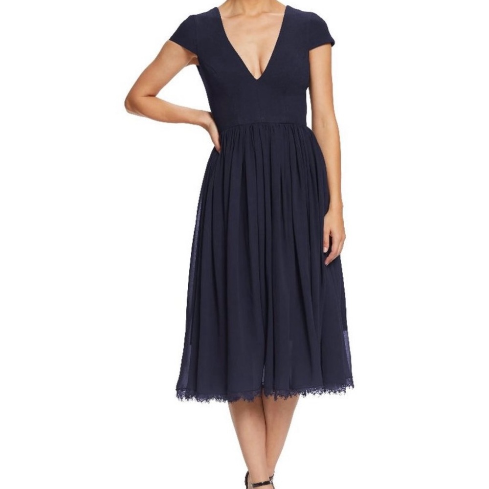 Dress the Population Corey Midnight Blue Fit and Flare Midi Dress L
